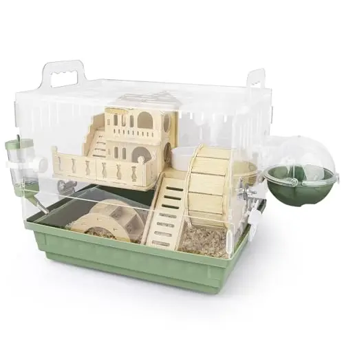 Cycodo green two-tier acrylic hamster cage with wooden accessories