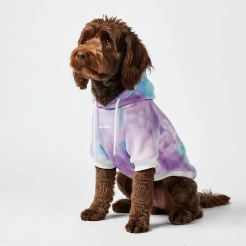Spark Paws tie-dye dog hoodie on a large breed dog