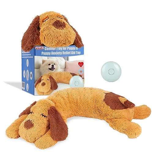WEOK brown plush dog toy with a simulated heartbeat
