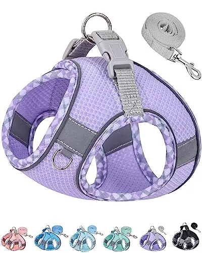 Petank purple plaid step-in dog harness with reflective strips for small dogs