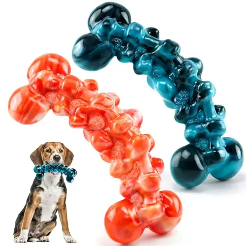 WOWBALA two blue bone-shaped nylon chew toys for medium and large dogs