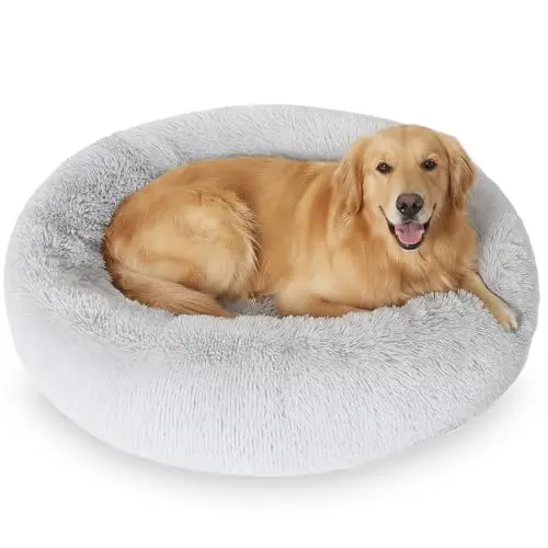 JOLLYVOGUE calming donut dog bed in light grey for large dogs