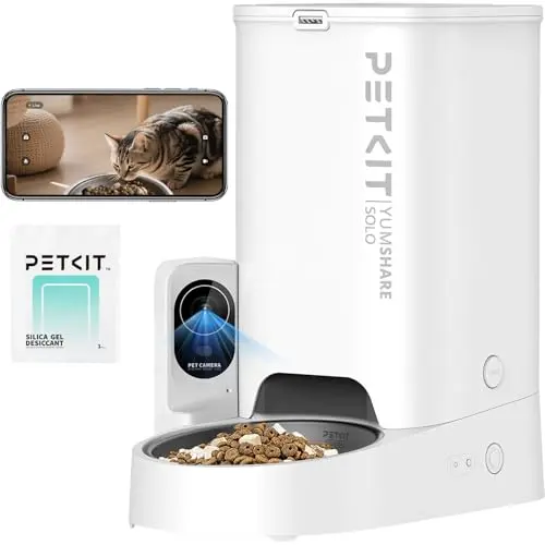PETKIT automatic cat feeder with 1080P AI camera, night vision, and two-way audio for smart pet care