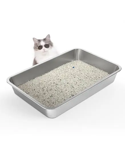 WENBOKMIN stainless steel shallow cat litter box for senior cats