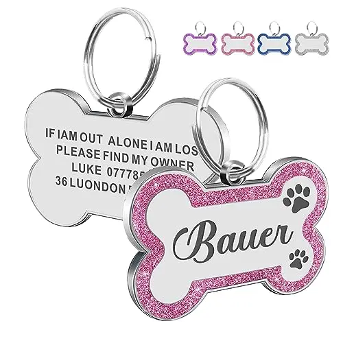 EDSG glitter bone-shaped pet ID tag with personalized engraving