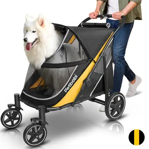 Petbobi all-terrain dog stroller for large dogs with front and rear mesh doors