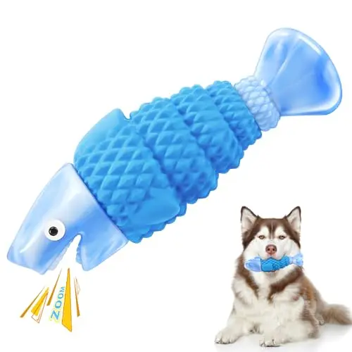 WinTour blue shark-shaped dog chew toy with squeaker