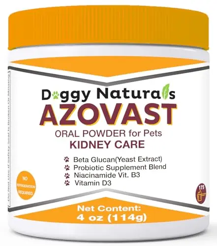Azovast Kidney Restore powder supplement in a jar for dogs and cats