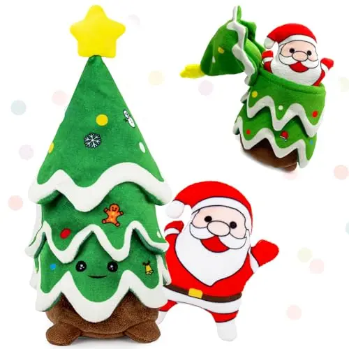 REQIHO green Christmas tree plush dog toy with a squeaky Santa toy