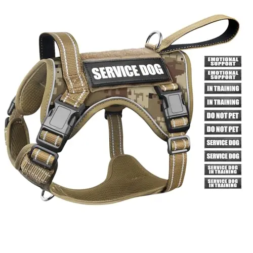 WINSEE Tactical Dog Harness in desert camo with MOLLE system
