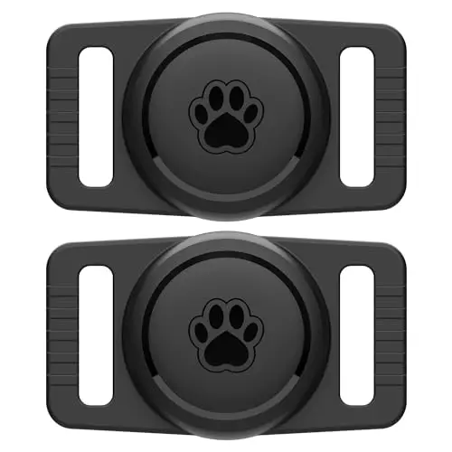 Two black GOCII silicone AirTag holders, showing their flexible, slide-on design.