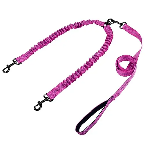 YAODHAOD rose red double dog leash with reflective stitching