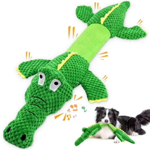 WOWBALA green crocodile plush dog toy with stretchy body