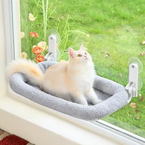 Zakkart foldable cat hammock with gray bolster bed attached to a window
