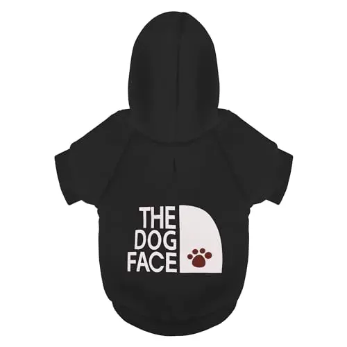Paiaite black dog hoodie with 'The Dog Face' print for small dogs
