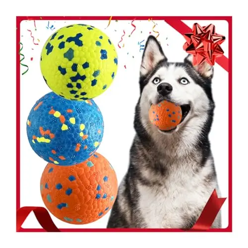 Three colorful, durable rubber dog balls in a pack