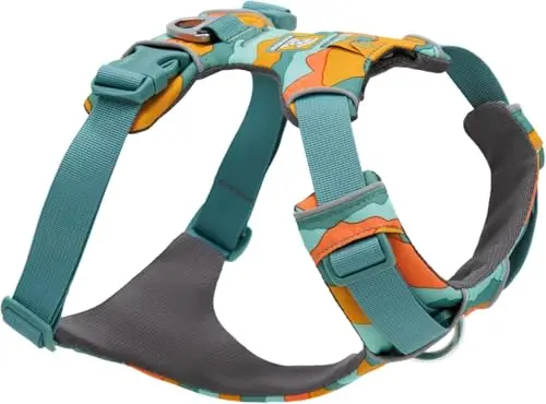 Ruffwear Front Range Dog Harness in camo, showing foam-padded chest panel