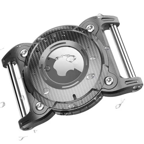 ONEONTA hard black TPU AirTag holder featuring a removable metal D-ring loop.