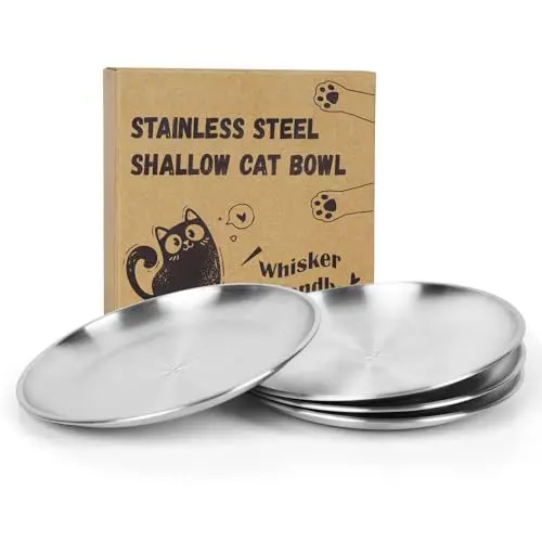 Petdream four stainless steel shallow cat bowls in a gift box