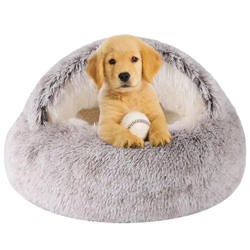 WgoogW cave dog bed that converts between donut and burrow styles