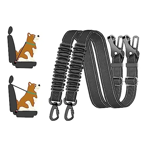 PXYOBTO two-pack black dog seat belts with reflective bungee