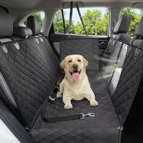 Victoper dog car seat cover with mesh viewing window and storage pocket