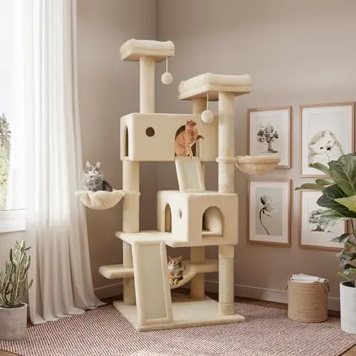 SHA CERLIN large beige multi-level cat tree with wide base