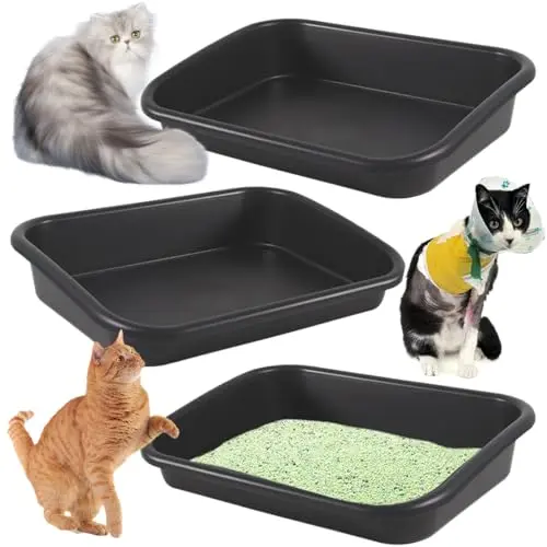 Artuxer 3-pack of low entry plastic cat litter boxes for senior cats