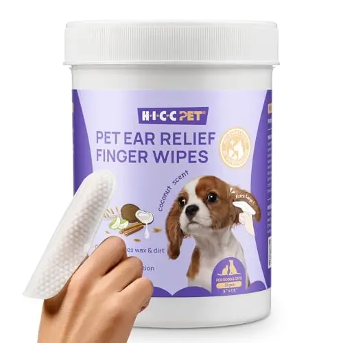 HICC PET Ear Cleaner Finger Wipes for dogs and cats in a white container