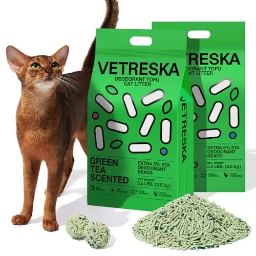 VETRESKA tofu cat litter with green tea scent in vacuum-sealed bags