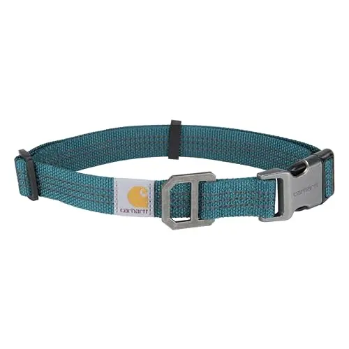 Carhartt dog collar in shaded spruce with reflective stitching