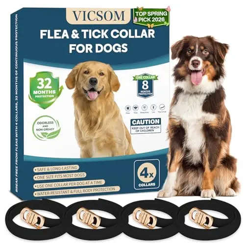 VICSOM flea and tick collar for dogs in a 4-pack with black color