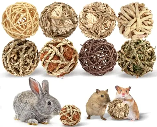 VESPRO 8 Pcs Bunny Chew Grass Balls made from natural seaweed and rattan
