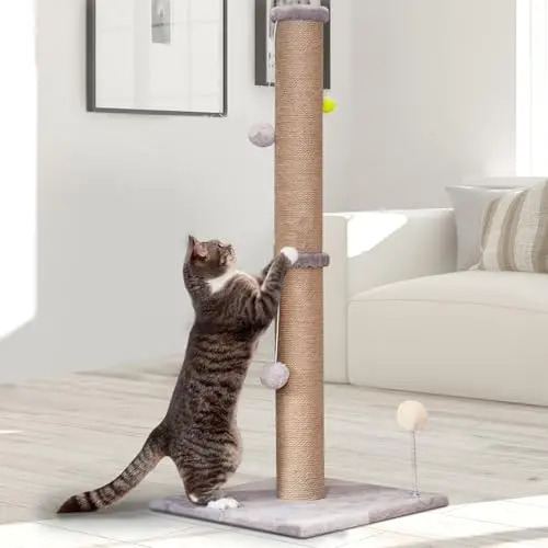 PELUOMOZ 36-inch tall cat scratching post with sisal rope and toy