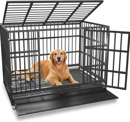 KOKOTANGS 48-inch heavy duty dog crate with wheels for anxious dogs
