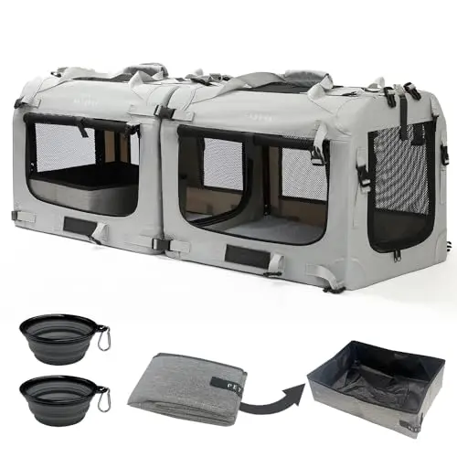 Petseek grey extra large cat carrier with included litter box and bowls