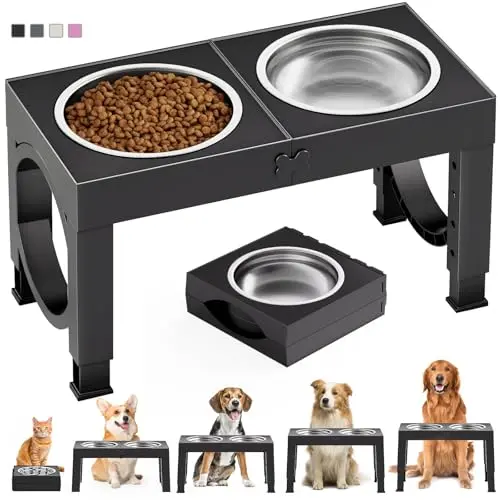 XIAZ adjustable elevated dog bowl stand with stainless steel bowls