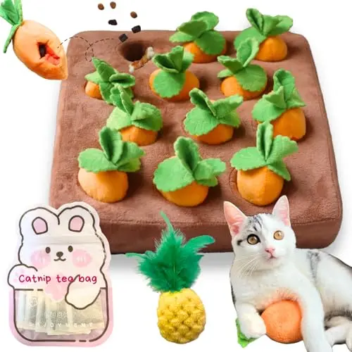 CECE PAW carrot garden cat toy set with plush carrots and a mat