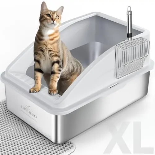 AIPERRO Stainless Steel Enclosed Cat Litter Box with litter mat and scoop