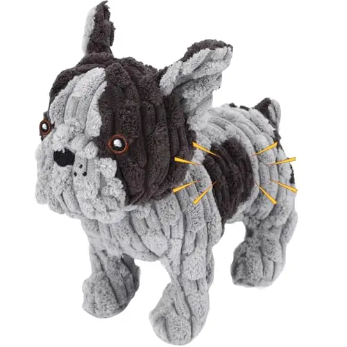 Letsmeet grey plush dog toy with crinkle paper and squeaker