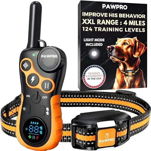 PAWPRO orange dog shock collar and remote with USB charging cable