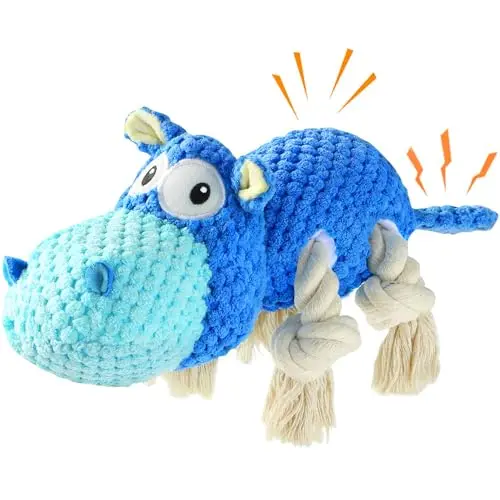 TOOPTATE blue hippo dog toy with squeaker and crinkle paper in tail