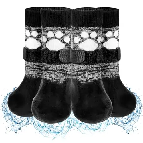 SCENEREAL black dog paw protectors with non-slip rubber and hook-and-loop closure