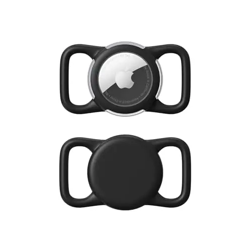WhoseID clear black silicone AirTag holder, showing the full-body protective design.