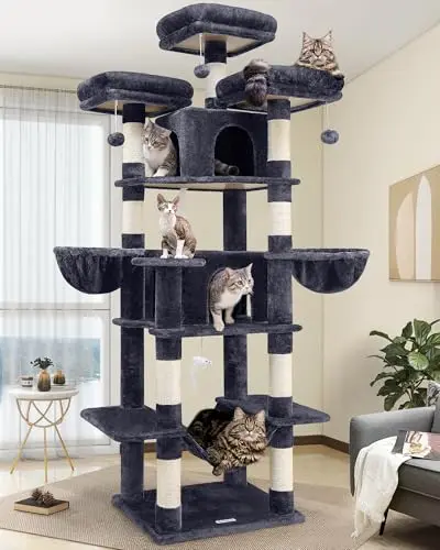 Globlazer F80 80-inch dark grey cat tower with perches and baskets