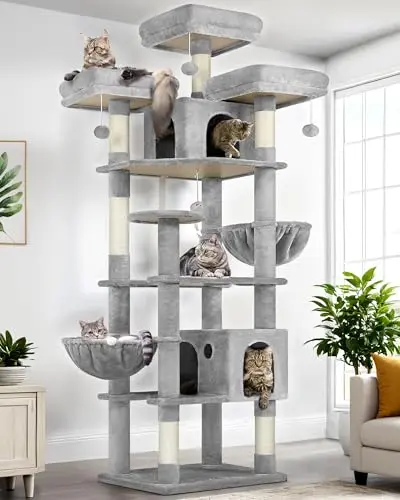 Globlazer F82 light grey tall cat tree with condos and baskets