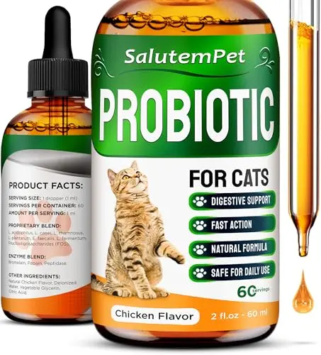 SalutemPet probiotic liquid drops for cats in a bottle