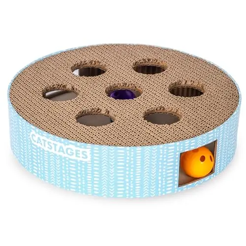 Catstages Scratch N' Hunt cat puzzle toy with corrugated scratcher and balls inside