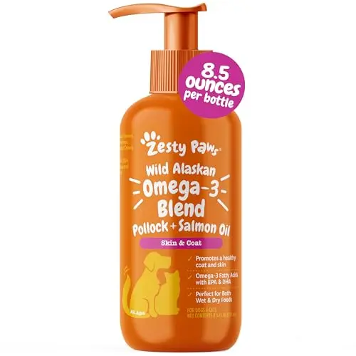 Zesty Paws Wild Alaskan Omega-3 Blend salmon oil supplement bottle with pump