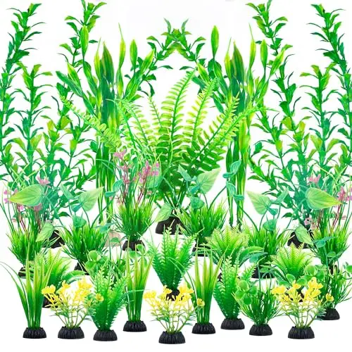 AMELIADE set of 26 green artificial aquarium plants in different sizes and styles